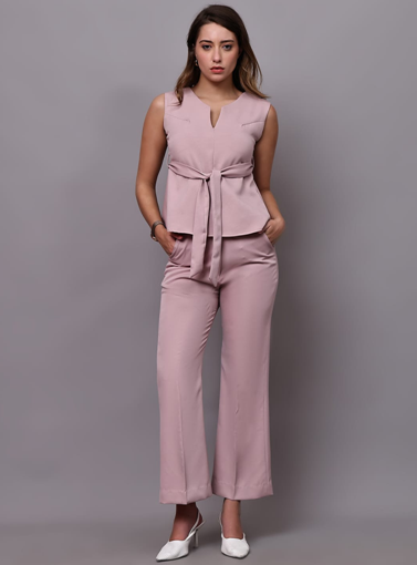 Elegant Mauve Co-Ord Set for Women | Sleeveless Top & Straight Pants Set